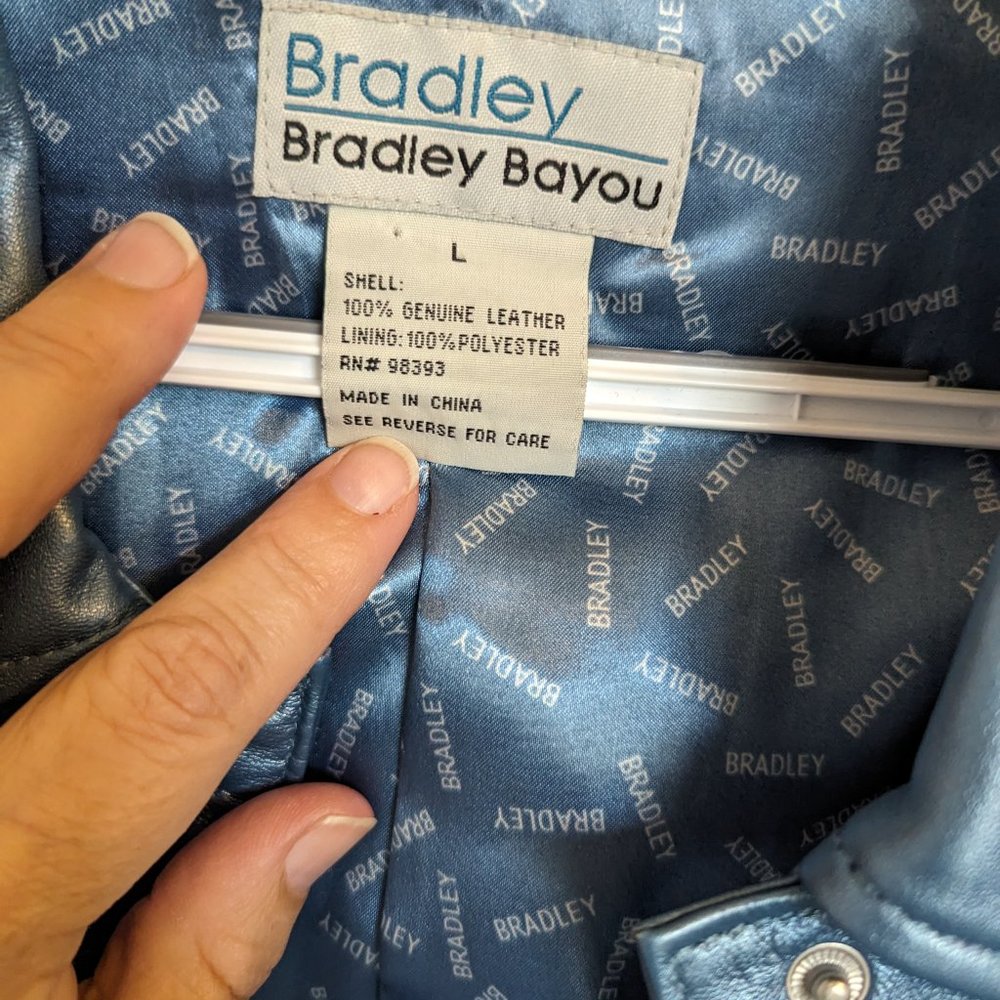 VINTAGE REAL LEATHER | METALLIC / PEARL BLUE | Jacket | L | Bradley Bayou | EUC - Picture 12 of 15